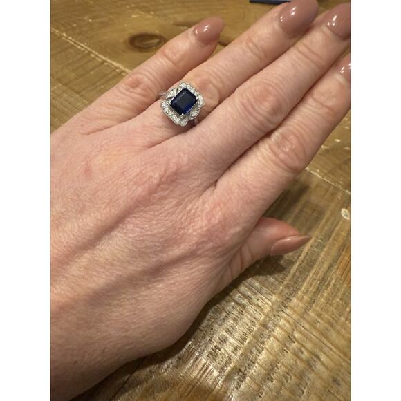 Antique Style 1.67 Ct Sapphire & Lab Created Diamond VS2 Sterling Silver Ring - Picture 5 of 6